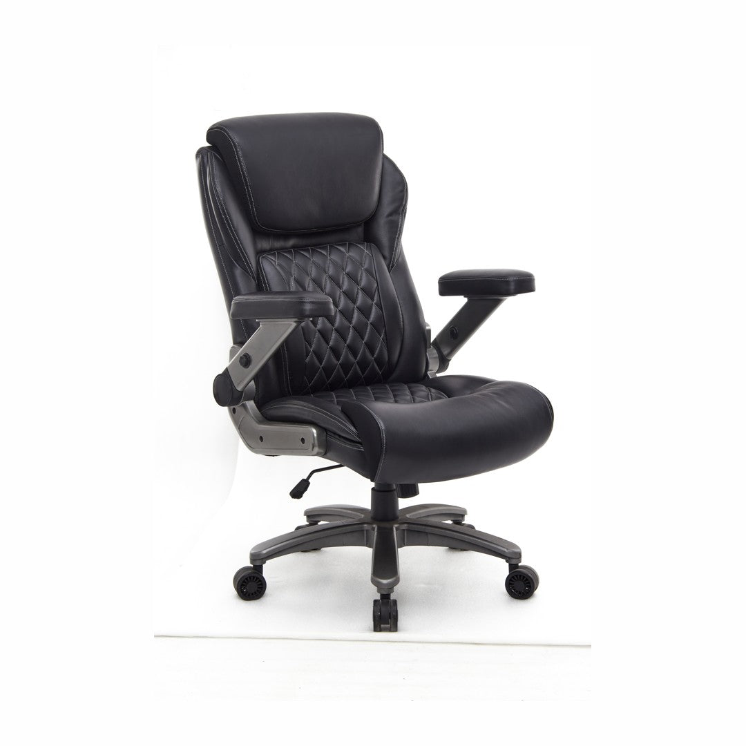 SEATZONE HD-02 Big & Tall Quilted Executive Chair with Flip-Up Arms, Black