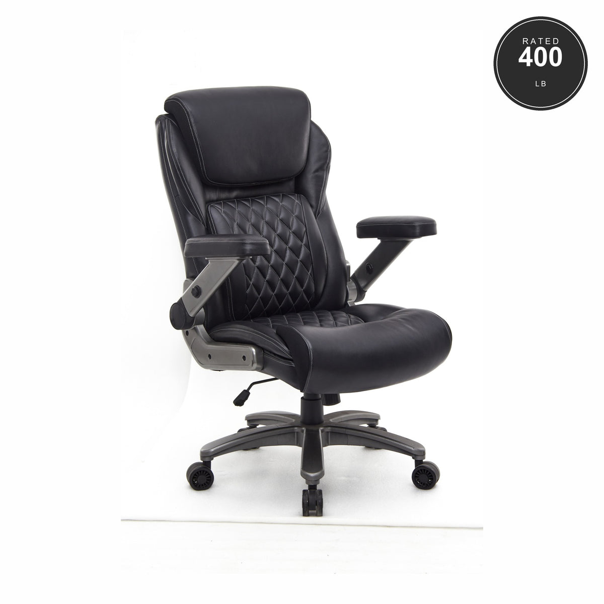 SEATZONE HD-02 Big & Tall Quilted Executive Chair with Flip-Up Arms, Black