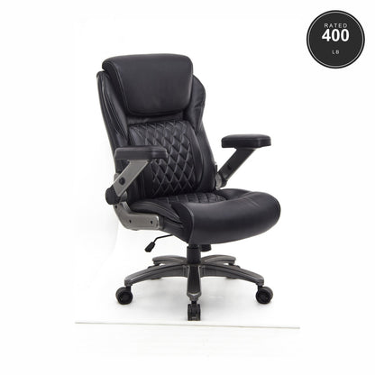 SEATZONE HD-02 Big & Tall Quilted Executive Chair with Flip-Up Arms, Black