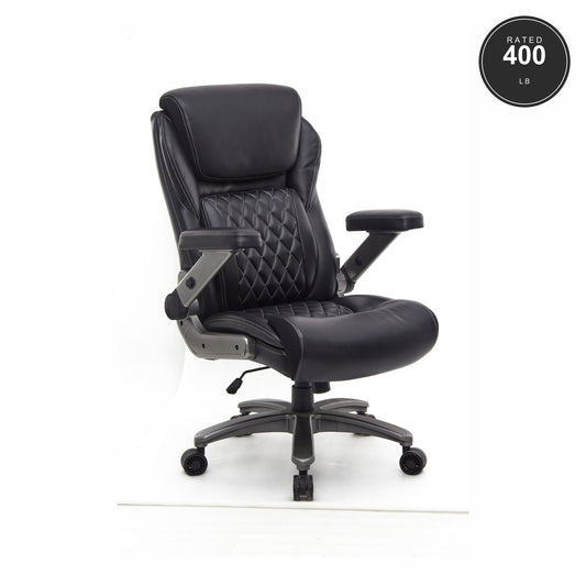 SEATZONE HD-02 Big & Tall Quilted Executive Chair with Flip-Up Arms, Black
