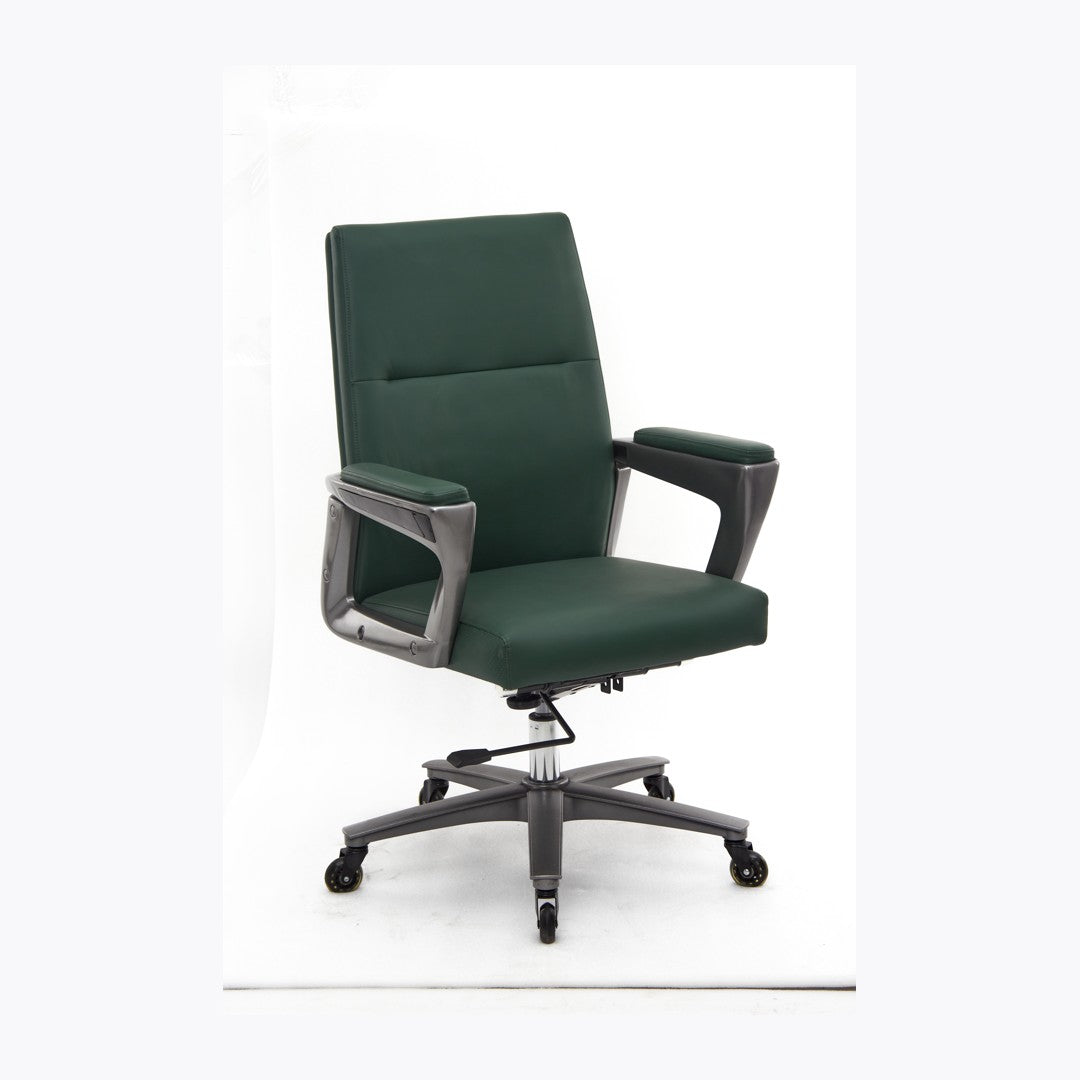SEATZONE HD-04 Mid-Back Leather Office Chair, Deep Green, Aluminum Base