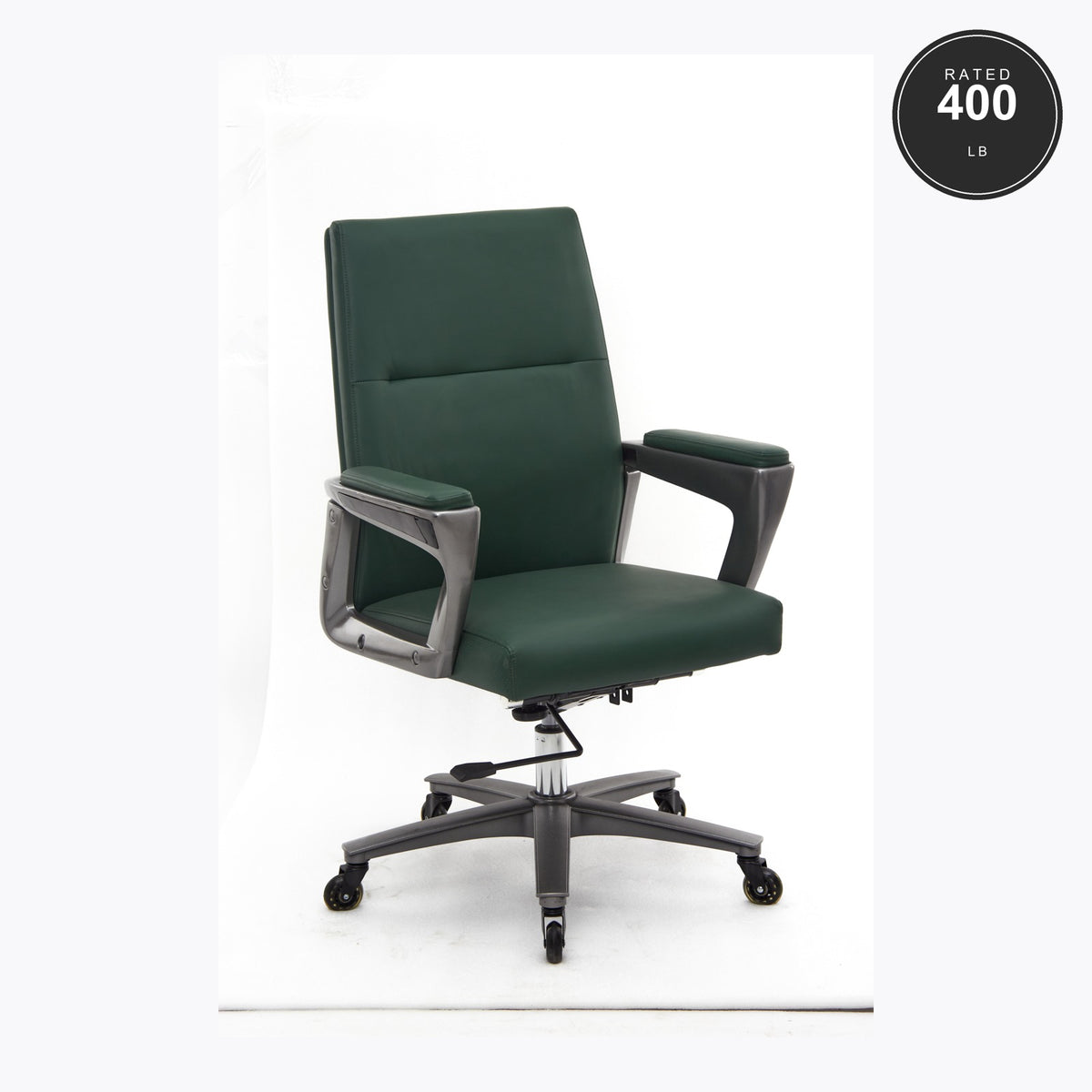 SEATZONE HD-04 Mid-Back Leather Office Chair, Deep Green, Aluminum Base