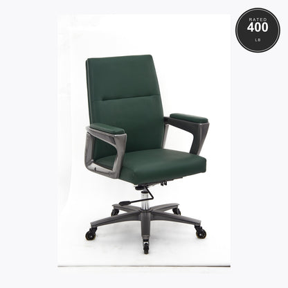 SEATZONE HD-04 Mid-Back Leather Office Chair, Deep Green, Aluminum Base
