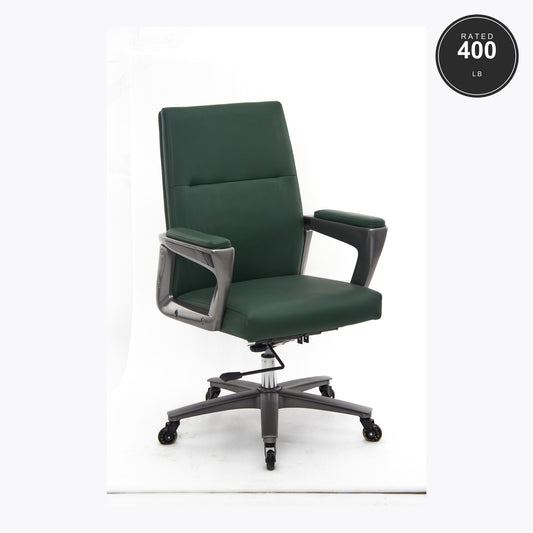 SEATZONE HD-04 Mid-Back Leather Office Chair, Deep Green, Aluminum Base