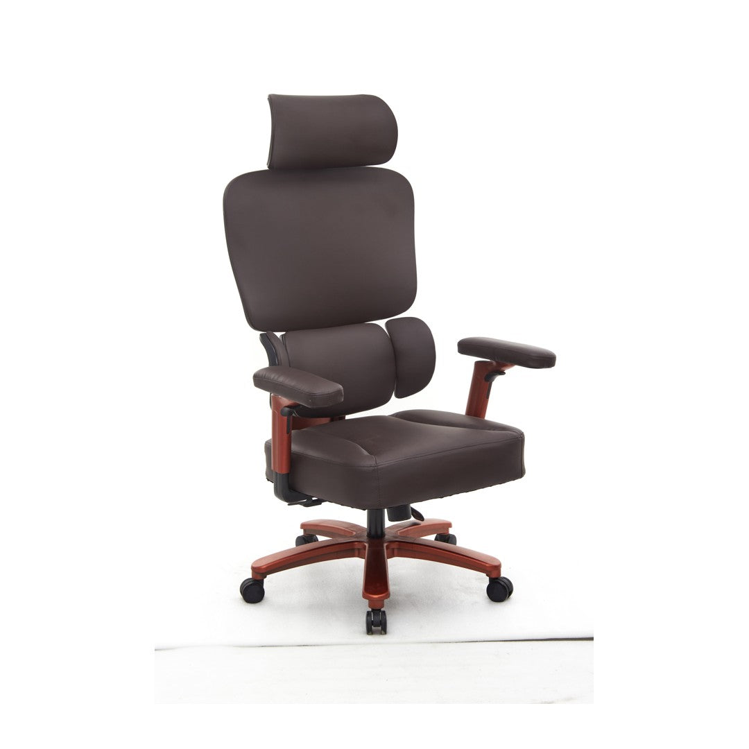 SEATZONE HD-06 Ergonomic Executive Chair, Brown with Walnut Base