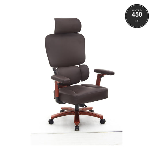 SEATZONE HD-06 Ergonomic Executive Chair, Brown with Walnut Base