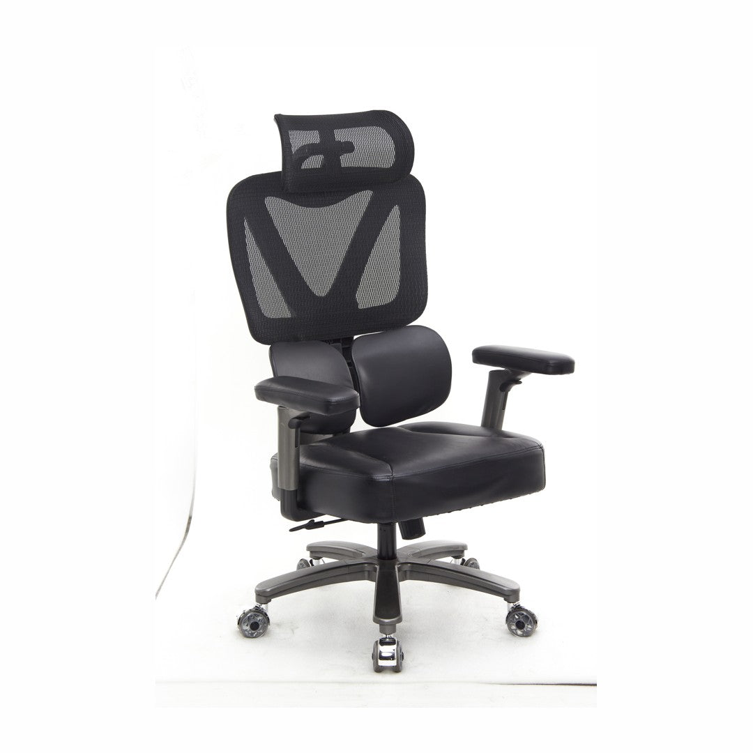 SEATZONE HD-12 Mesh & Leather Ergonomic Office Chair, Black