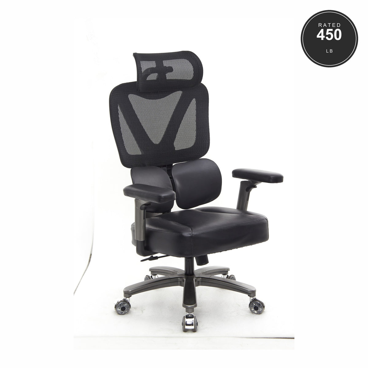 SEATZONE HD-12 Mesh & Leather Ergonomic Office Chair, Black